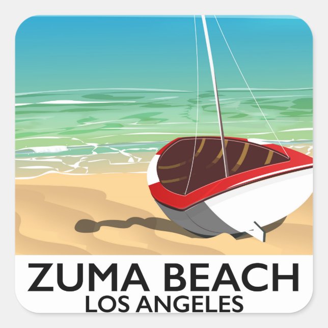 Sticker Carré Affiche de plage de Zuma Beach LA Rail (Devant)