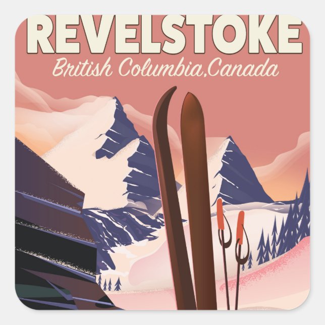 Sticker Carré Affiche de ski Revelstoke  Colombie-Britannique, C (Devant)