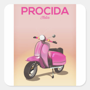 Sticker Carré Affiche de vacances à Procida Italie scooter