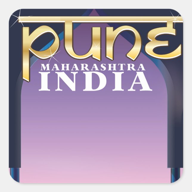 Sticker Carré Affiche de vacances à Pune, Maharashtra Inde (Devant)