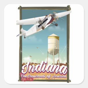 Sticker Carré Affiche de vol vintage de l'État de l'Indiana