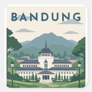 Sticker Carré Affiche de voyage à Bandung Indonésie