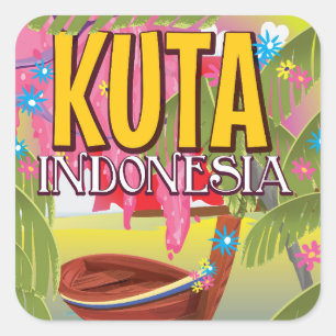 Sticker Carré Affiche de voyage à Kuta Indonésie