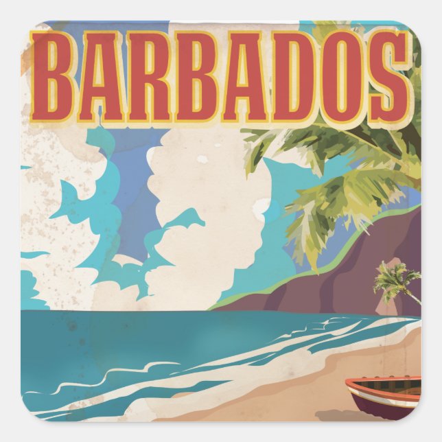 Sticker Carré Affiche de voyage à la Barbade (Devant)