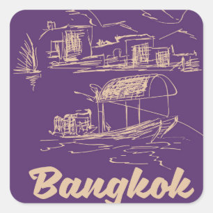 Sticker Carré Affiche de voyage de Bangkok, Thaïlande