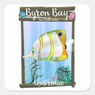 Sticker Carré Affiche de voyage de Byron Bay Australie.