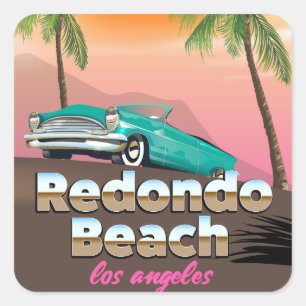 Sticker Carré Affiche de voyage de LA de Redondo Beach