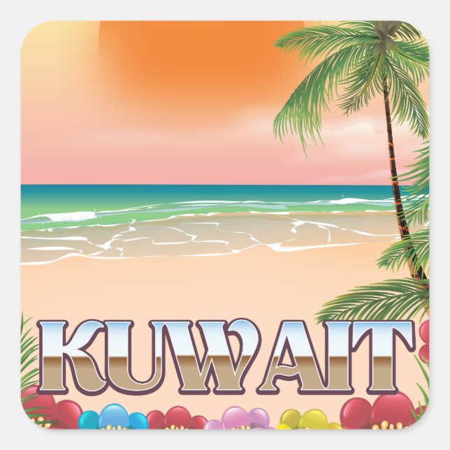Sticker Carré affiche de voyage de la plage de koweït (Devant)