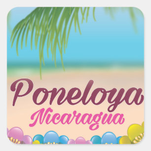Sticker Carré Affiche de voyage de la plage de Poneloya Nicaragu