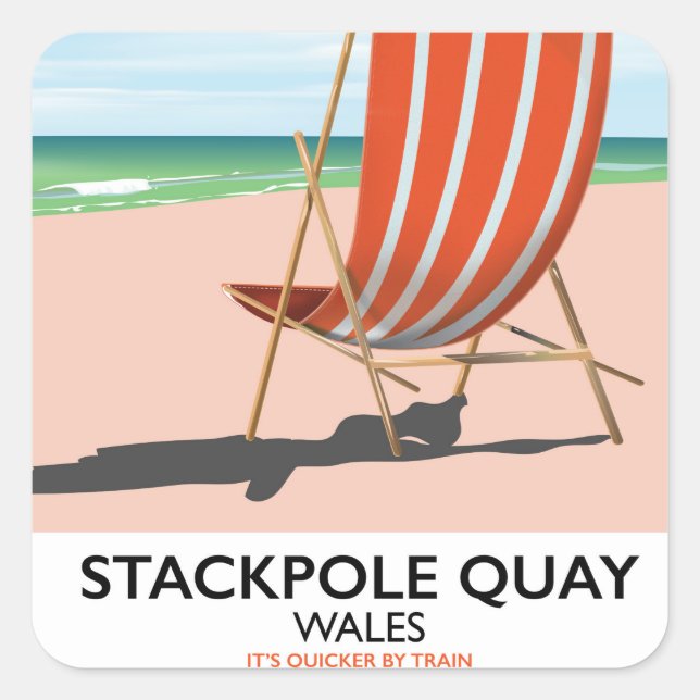 Sticker Carré Affiche de voyage de la plage de Stackpole Quay au (Devant)