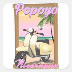 Sticker Carré Affiche de voyage de la plage Popoyo Nicaragua