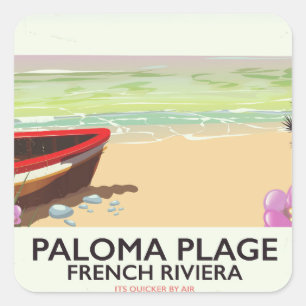 Sticker Carré Affiche de voyage de Paloma Plage, Côte d'Azur