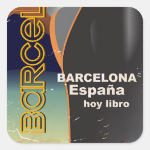 Sticker Carré Affiche de voyage de paquebot vintage de Barcelone