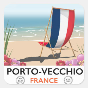 Sticker Carré Affiche de voyage de plage à Porto-Vecchio, France