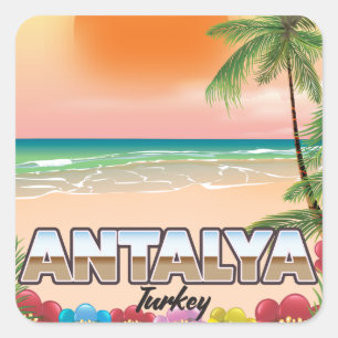 Sticker Carré Affiche de voyage de plage d'Antalya Turquie