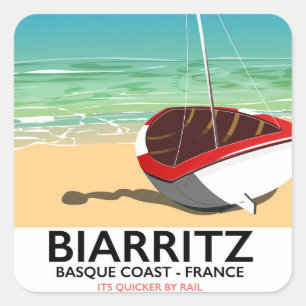 Sticker Carré Affiche de voyage de plage de Biarritz France