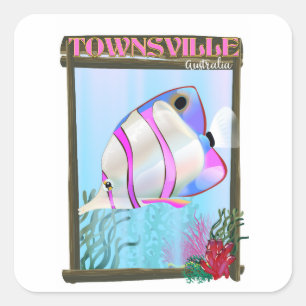 Sticker Carré Affiche de voyage de poissons tropicaux de Townsvi