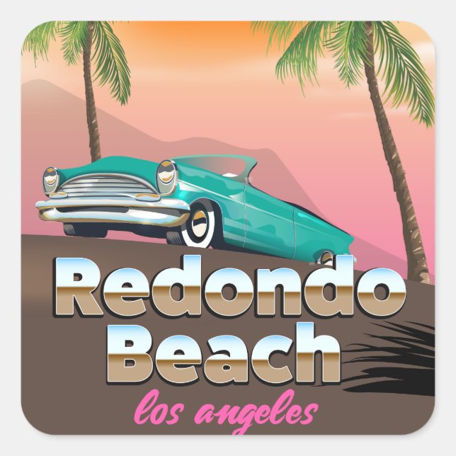 Sticker Carré Affiche de voyage de Redondo Beach LA (Devant)