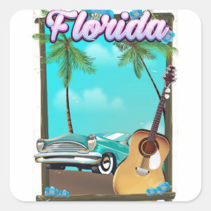 Sticker Carré Affiche de voyage de style Florida Retro