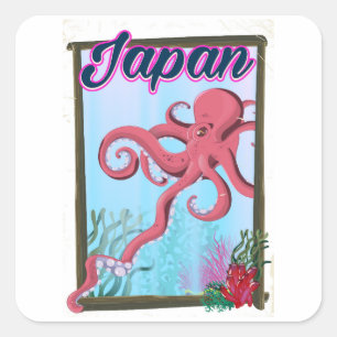 Sticker Carré Affiche de voyage de style vintage Japon