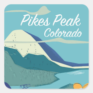 Sticker Carré Affiche de voyage de style vintage Pikes Peak Colo