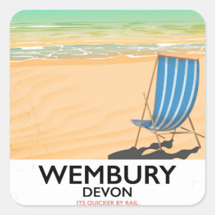 Sticker Carré Affiche de voyage de Wembury Devon Beach