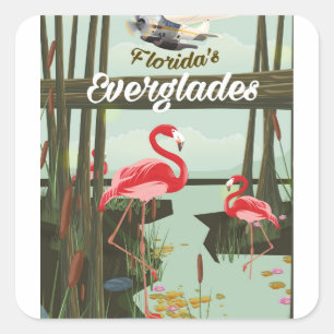 Sticker Carré Affiche de voyage dessin animé des Everglades de F