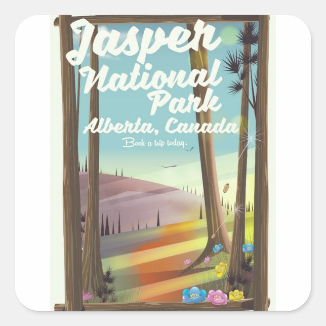 Sticker Carré Affiche de voyage du parc national Jasper, Canada (Devant)