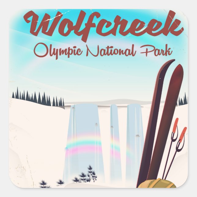 Sticker Carré Affiche de voyage du parc national olympique Wolf  (Devant)