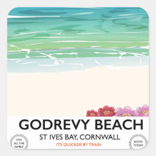 Sticker Carré Affiche de voyage Godrevy Beach St Ives Bay, Corno