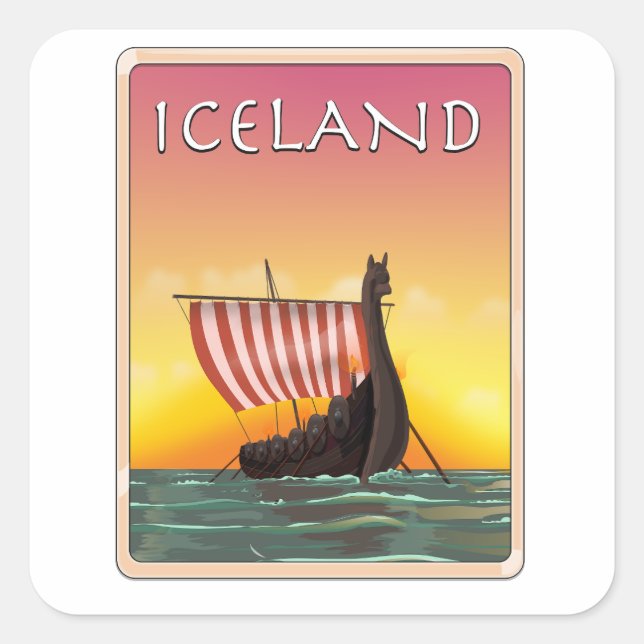 Sticker Carré Affiche de voyage Islande Viking (Devant)