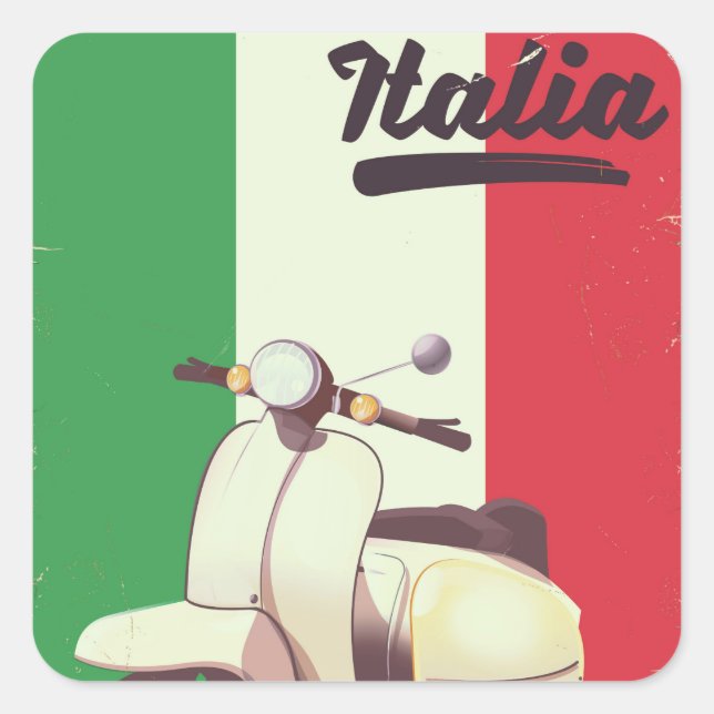Sticker Carré Affiche de voyage Italia Scooter Vintage (Devant)
