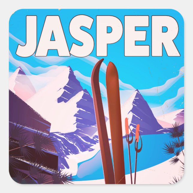 Sticker Carré Affiche de voyage Jasper Alberta Canada (Devant)