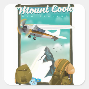 Sticker Carré Affiche de voyage Mount Cook Nouvelle-Zélande