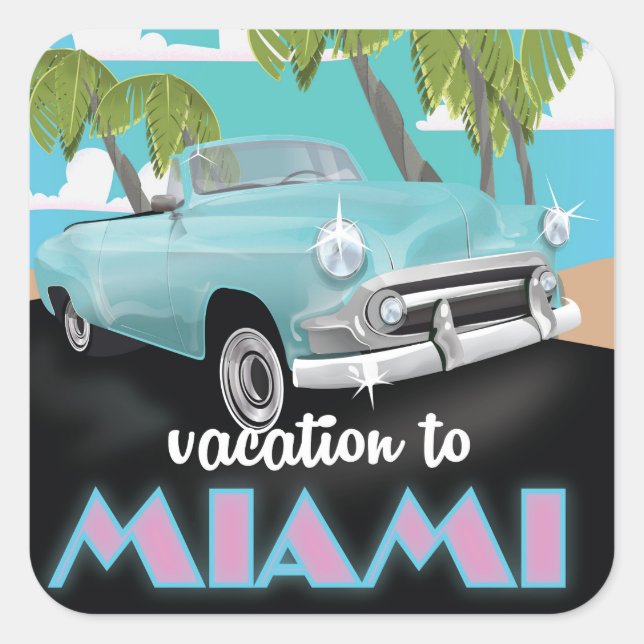 Sticker Carré Affiche de voyage pour des vacances à Miami (Devant)