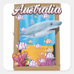 Sticker Carré Affiche de voyage pour les requins sous-marins aus