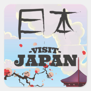 Sticker Carré Affiche de voyage rétro Visitez le Japon.