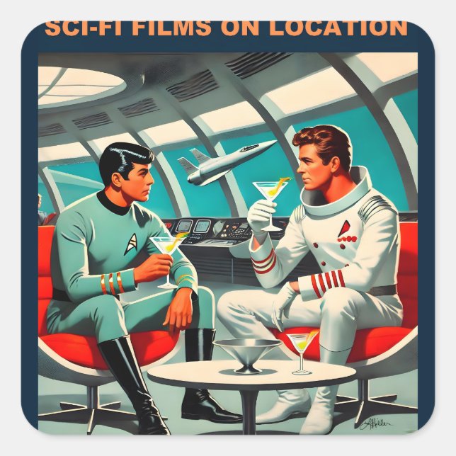 Sticker Carré Affiche de voyage spatial Martini Films de science (Devant)