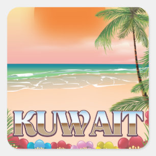 Sticker Carré affiche de voyage sur la plage de kuwait