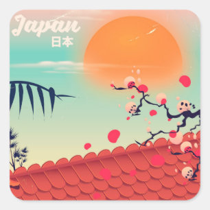 Sticker Carré Affiche de voyage sur le paysage japonais