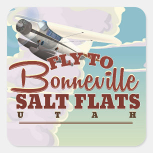 Sticker Carré Affiche de voyage vintage Bonneville Salt Flat Uta