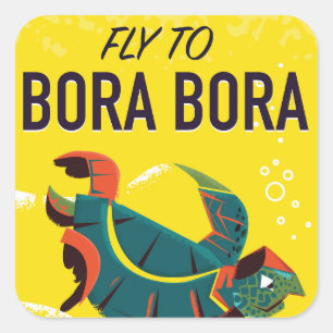 Sticker Carré Affiche de voyage vintage Bora Bora
