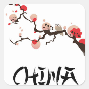Sticker Carré Affiche de voyage vintage China Ink.