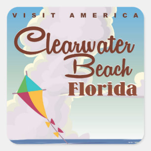 Sticker Carré Affiche de voyage vintage de Clearwater Beach, Flo