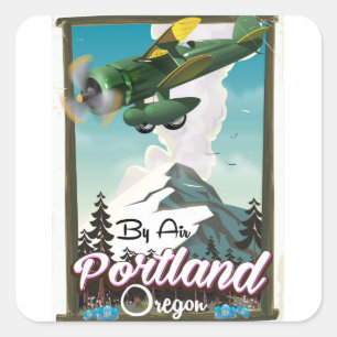 Sticker Carré Affiche de voyage vintage de Portland, Oregon