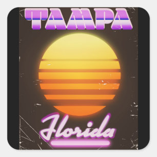 Sticker Carré Affiche de voyage vintage des années 80 Tampa Flor