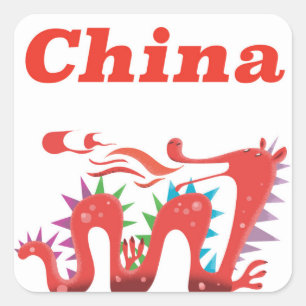 Sticker Carré Affiche de voyage vintage dragon rouge de Chine