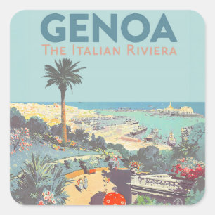 Sticker Carré Affiche de voyage vintage Gênes Riviera italienne 