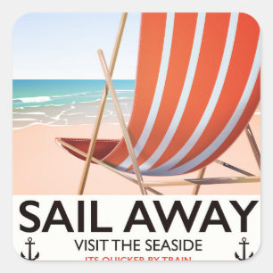 Sticker Carré Affiche de voyage vintage "Naviguer au loin"