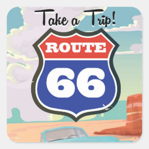 Sticker Carré Affiche de voyage vintage Route 66